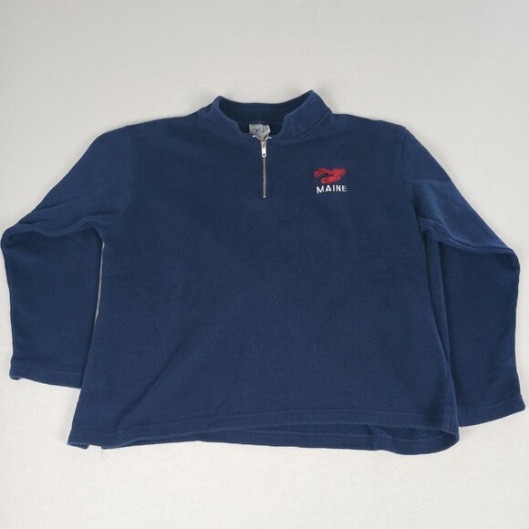 Maine Red Lobster Graphic Navy Blue 1/4 Zip Pullover Sweater Size Large - Picture 1 of 5